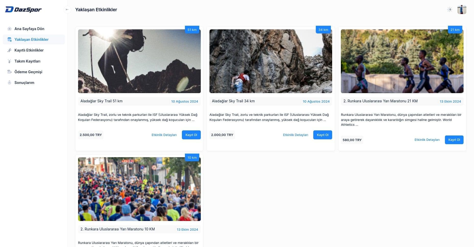 Dazspor Event Management System