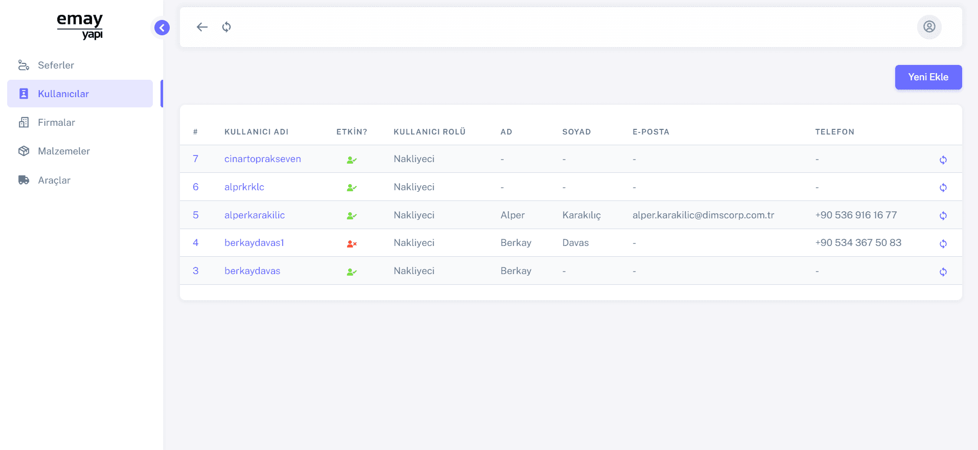 Emay Yapı Logistics Vehicle Tracking Application