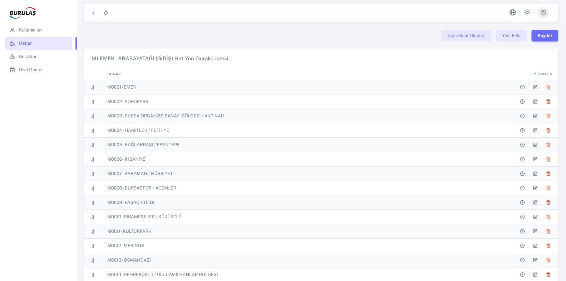 Burulaş Timetable Management Application
