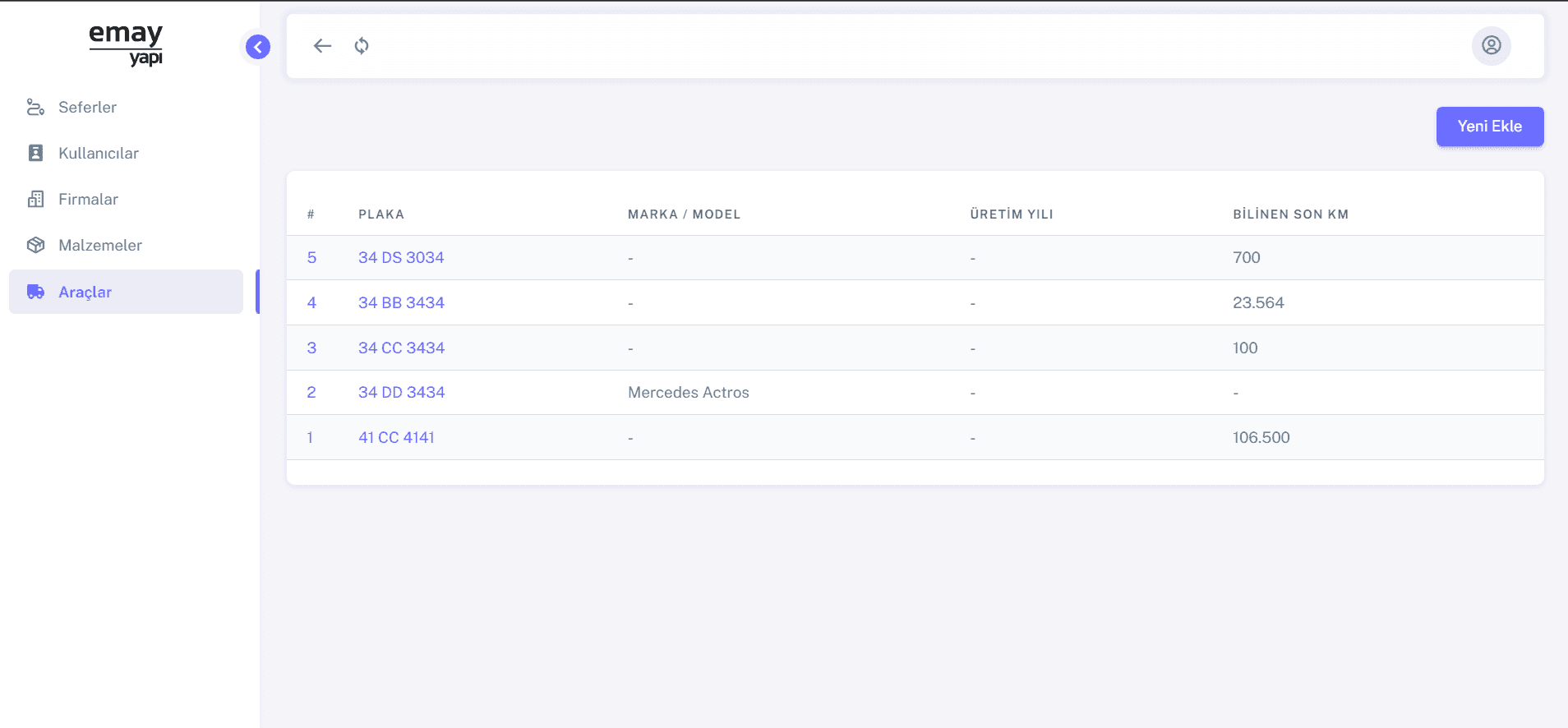 Emay Yapı Logistics Vehicle Tracking Application