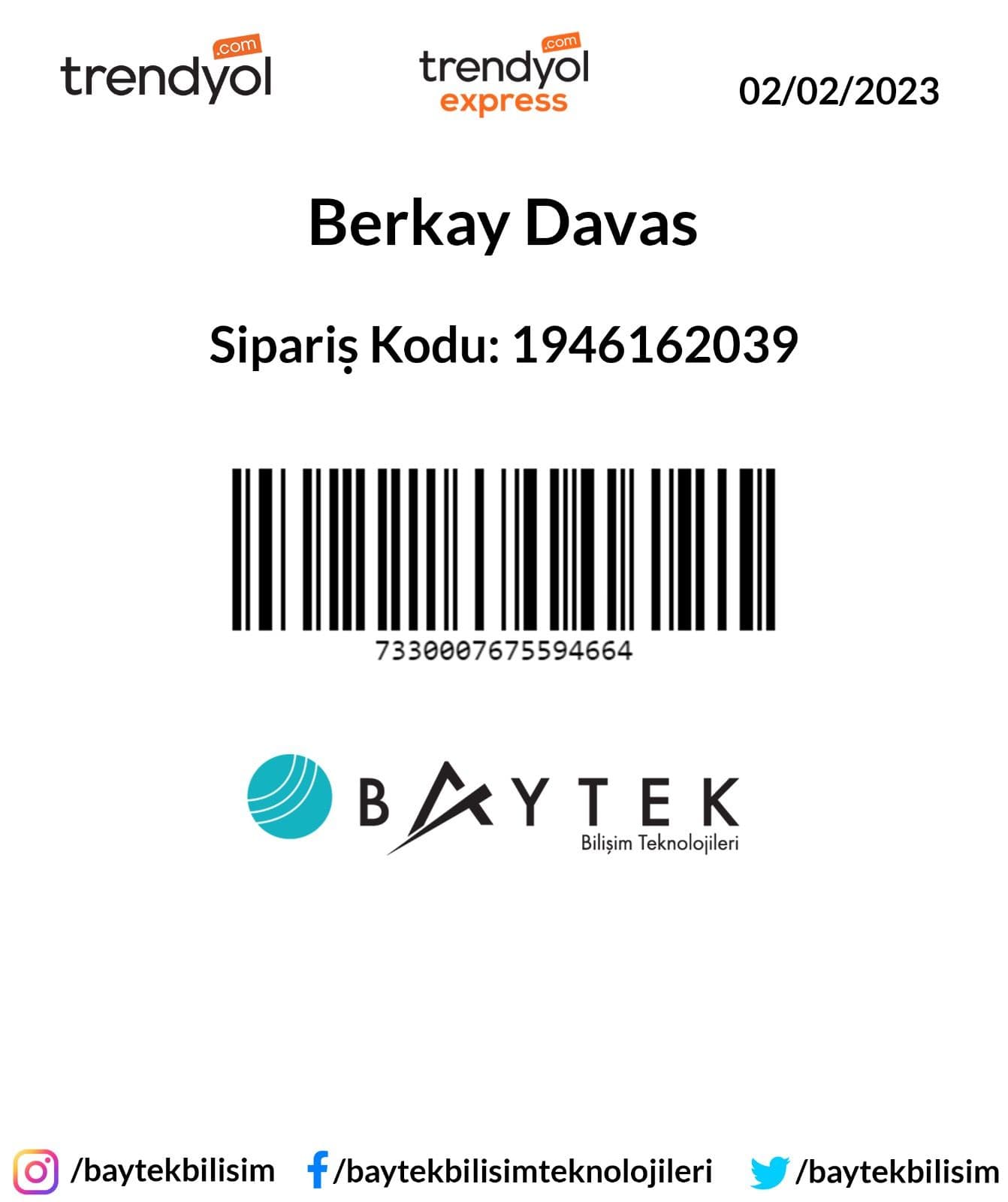 Baytek Kargo Entegrasyonu / Trendyol Express Örnek