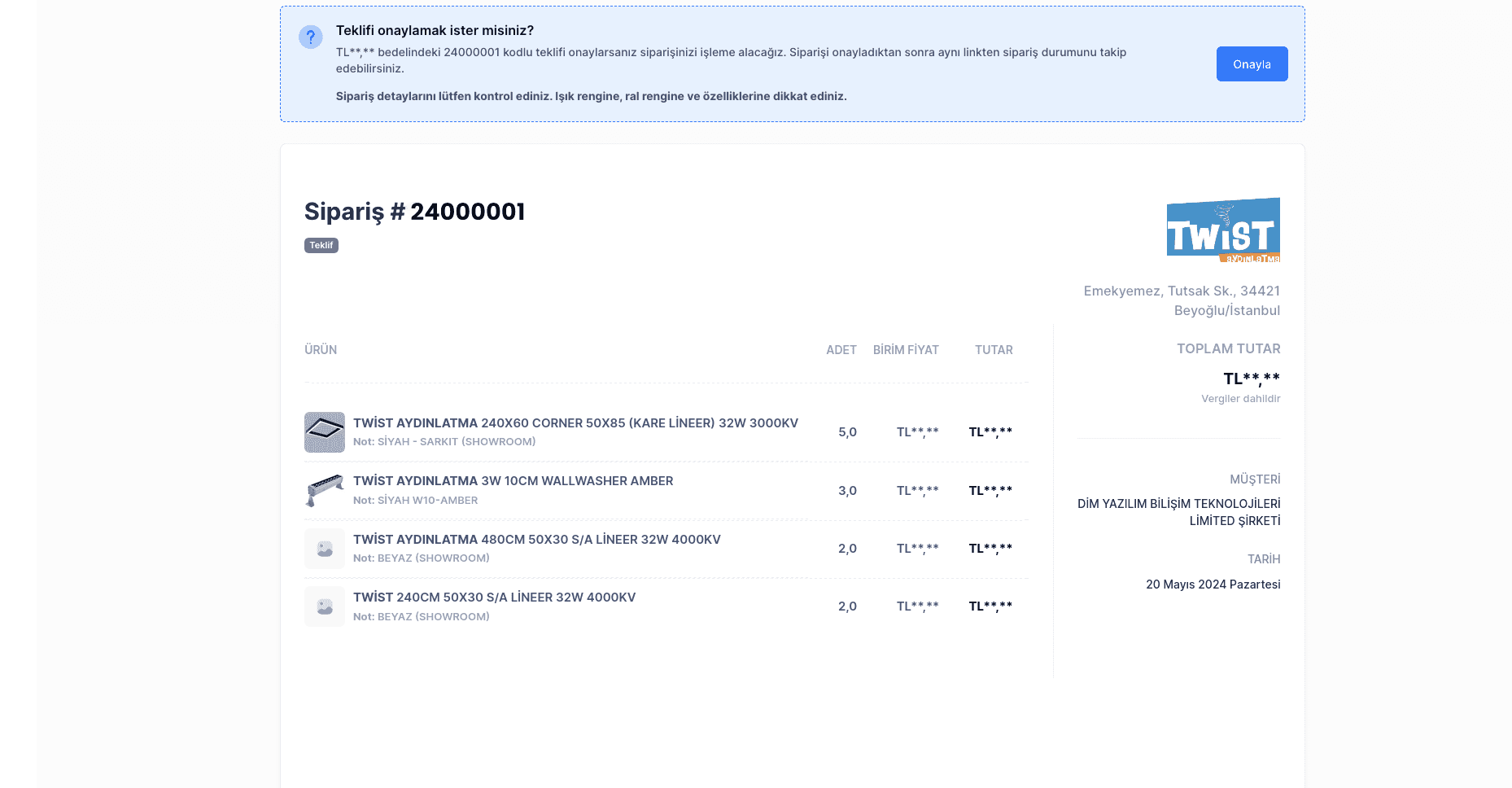 Twist Sipariş Takip / Sipariş Çıktı
