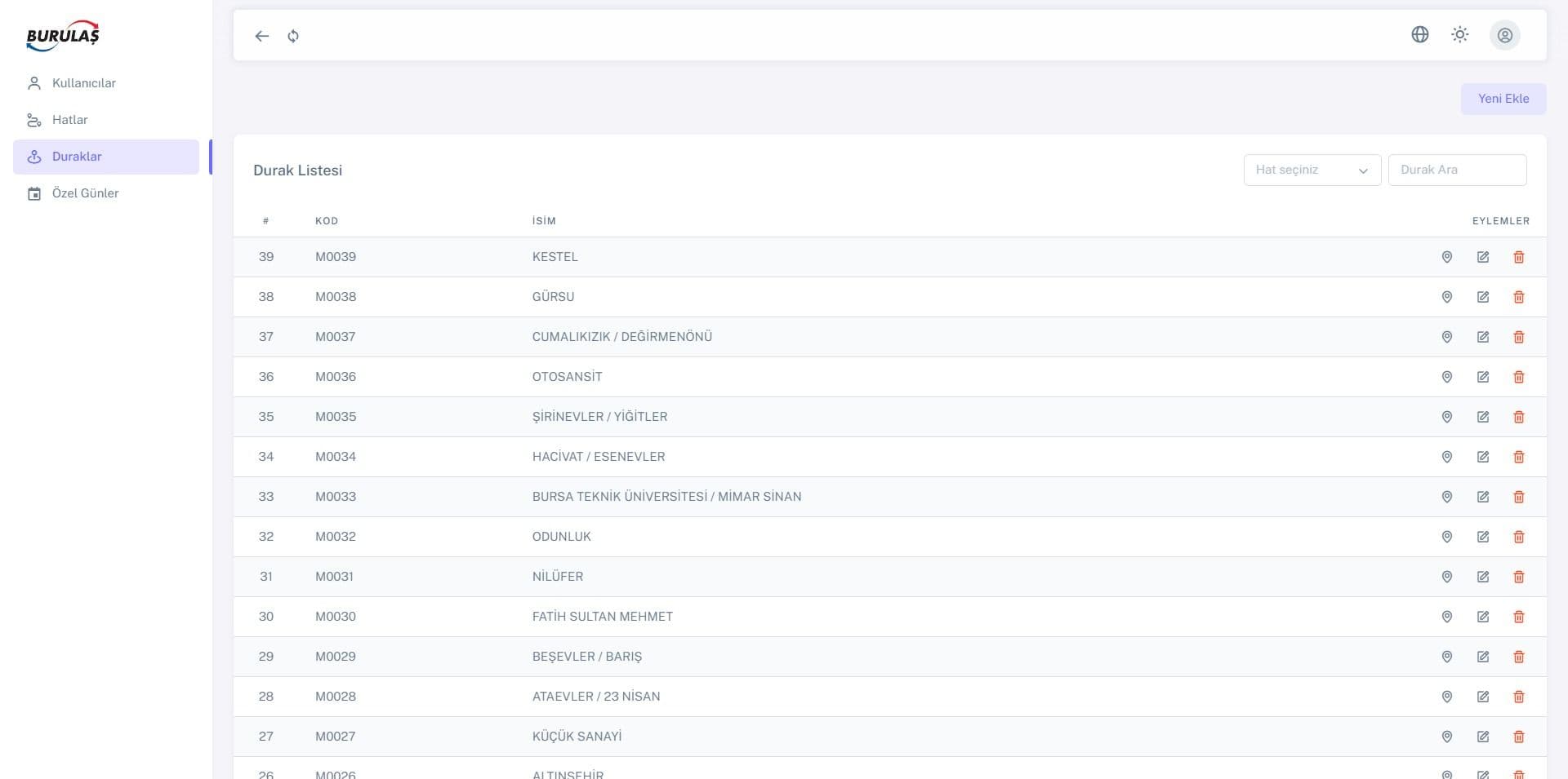Burulaş Timetable Management Application