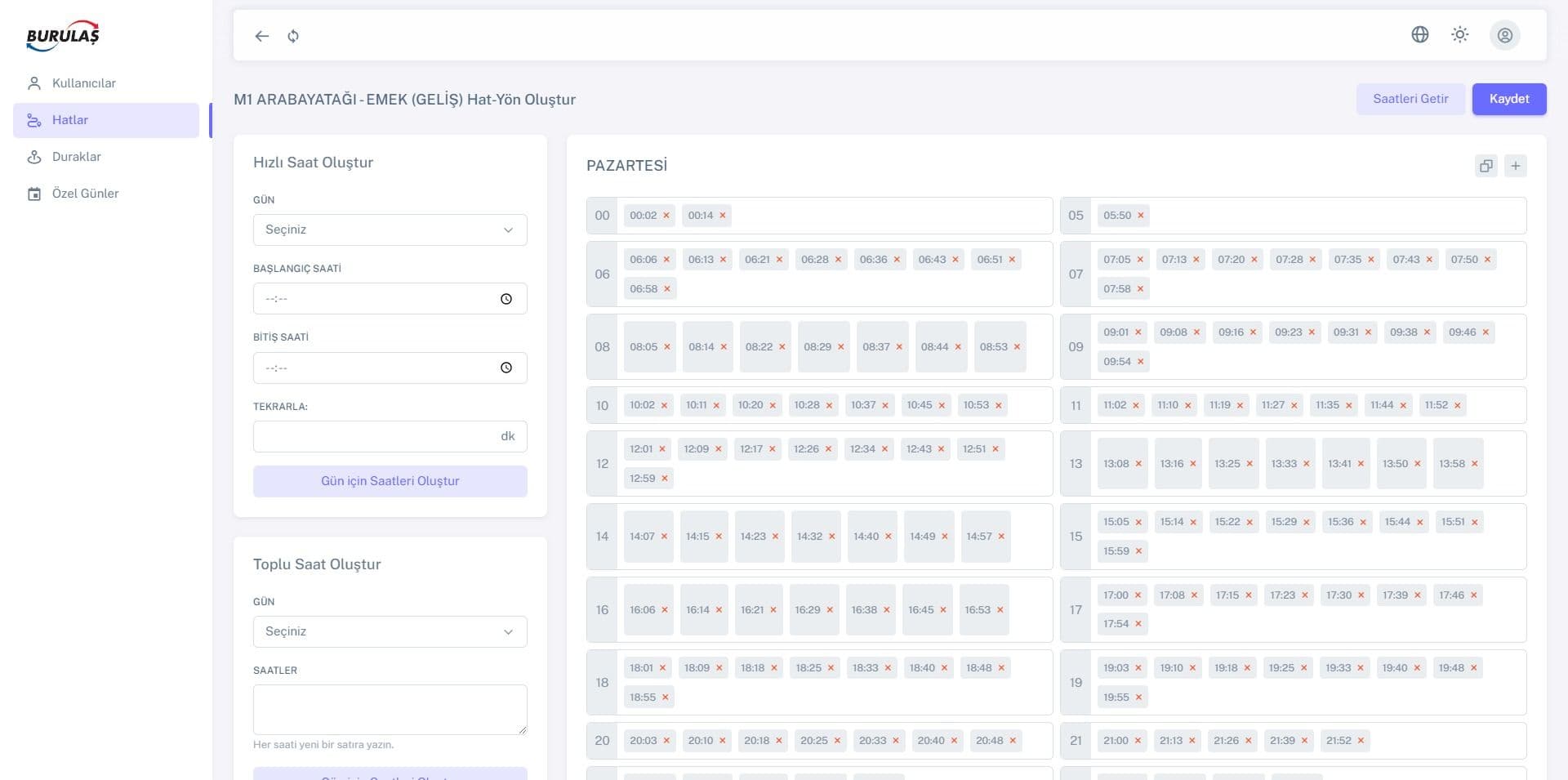 Burulaş Timetable Management Application